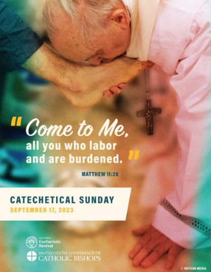 Pope Francis kissing Foot Catechetical Sunday poster 2023